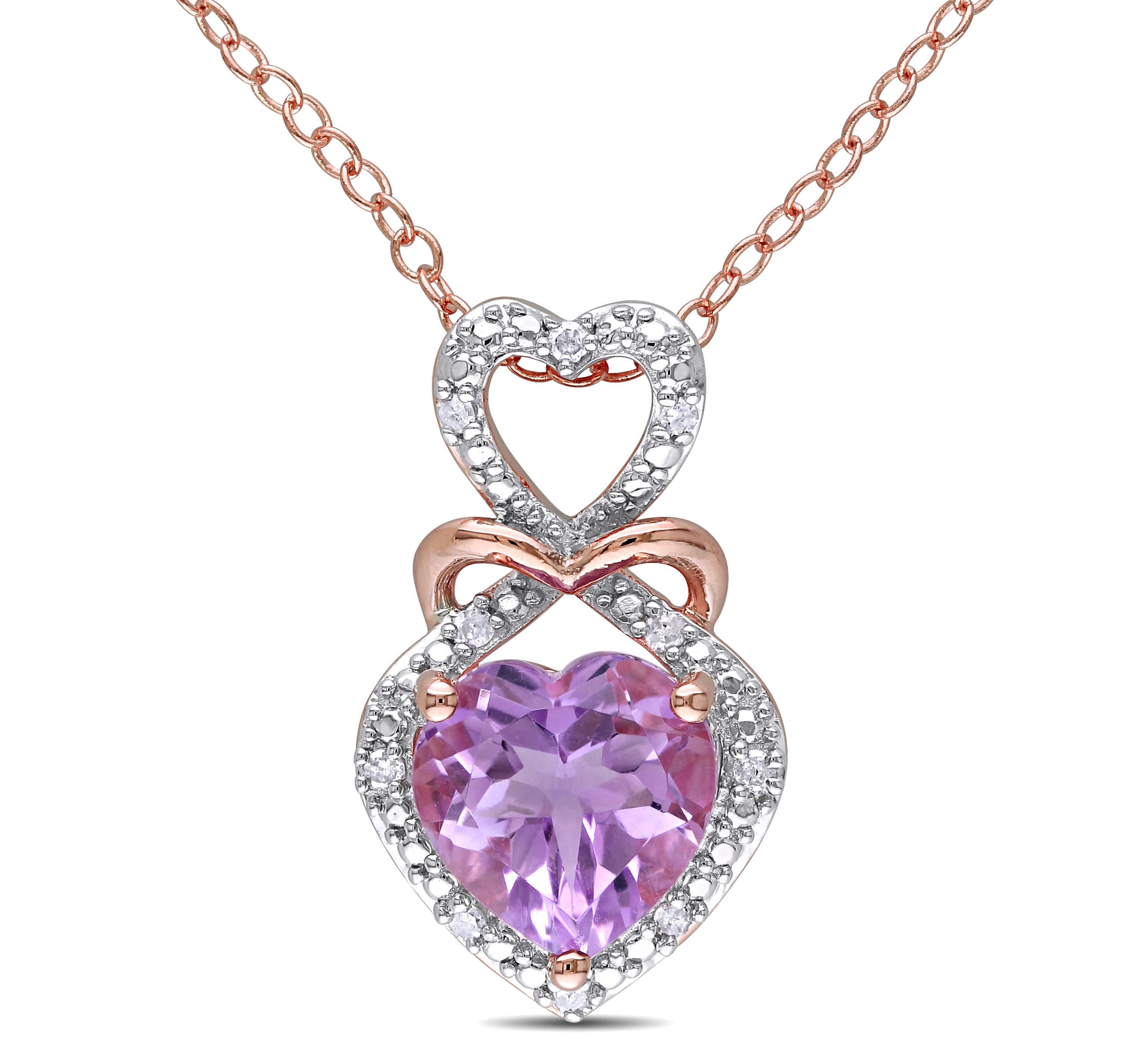 Rose de France and 1/10 ct. t.w Diamond Heart Pendant with Chain in 2-Tone Sterling Silver