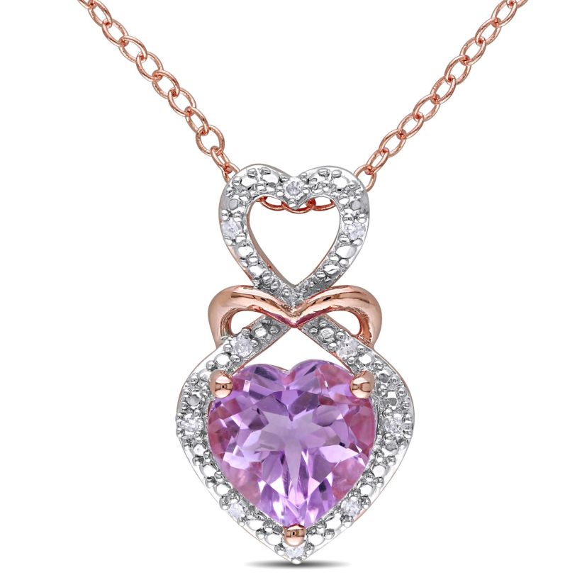 Rose de France and 1/10 ct. t.w Diamond Heart Pendant with Chain in 2-Tone Sterling Silver