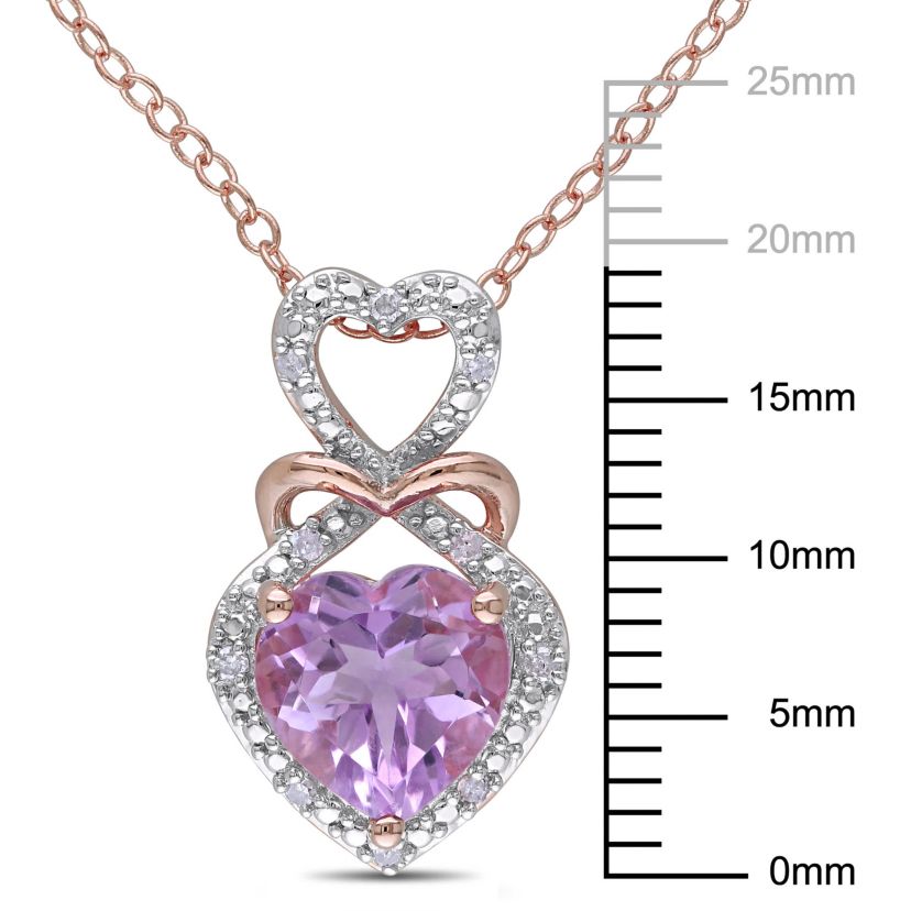 Rose de France and 1/10 ct. t.w Diamond Heart Pendant with Chain in 2-Tone Sterling Silver