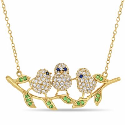 Belk & Co Lab Created Blue and White Sapphire with Tsavorite Necklace in Yellow Plated Sterling Silver Black Rhodium Plated