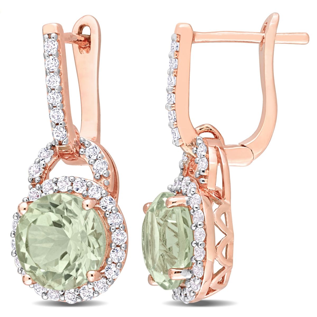 Green Quartz and White Topaz Cuff Earrings in 2-Tone Sterling Silver