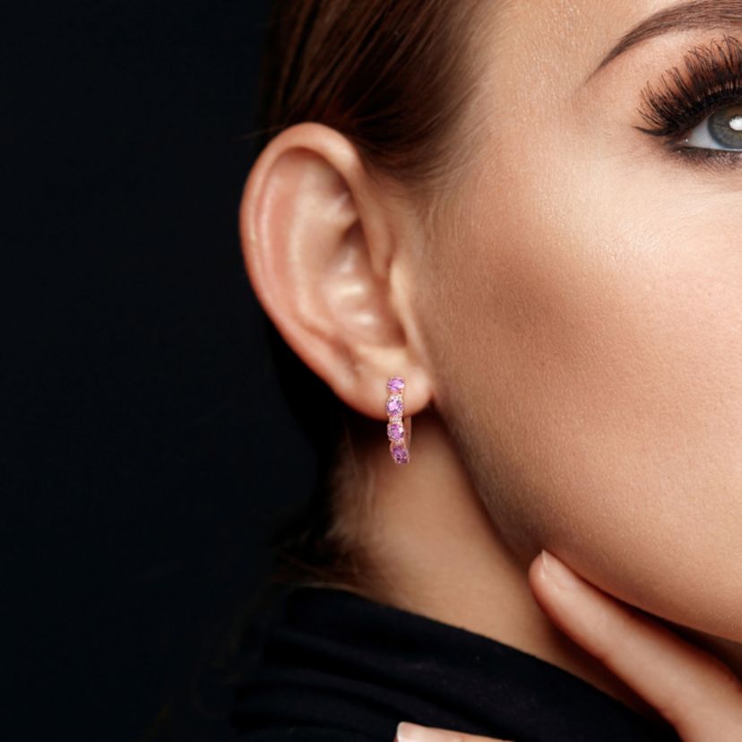 Amethyst and White Topaz Hoop Earrings in 2-Tone Sterling Silver