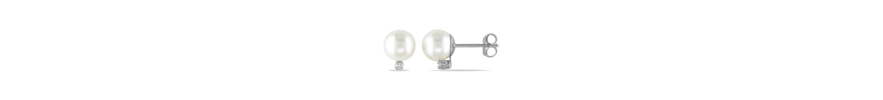 6-6.5mm Freshwater Cultured Pearl and Diamond Accent Earrings in 14K White Gold
