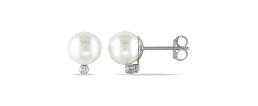 6-6.5mm Freshwater Cultured Pearl and Diamond Accent Earrings in 14K White Gold