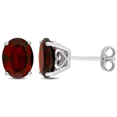 Belk & Co Garnet Oval Stud Earrings in Sterling Silver, White, 8.25 in