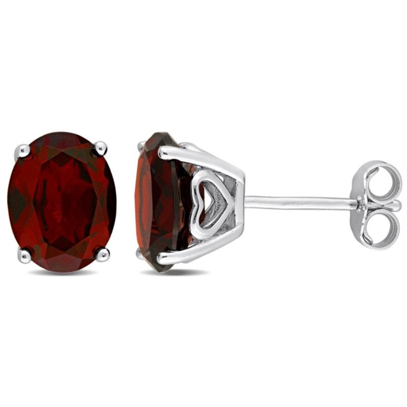 Garnet Oval Stud Earrings in Sterling Silver