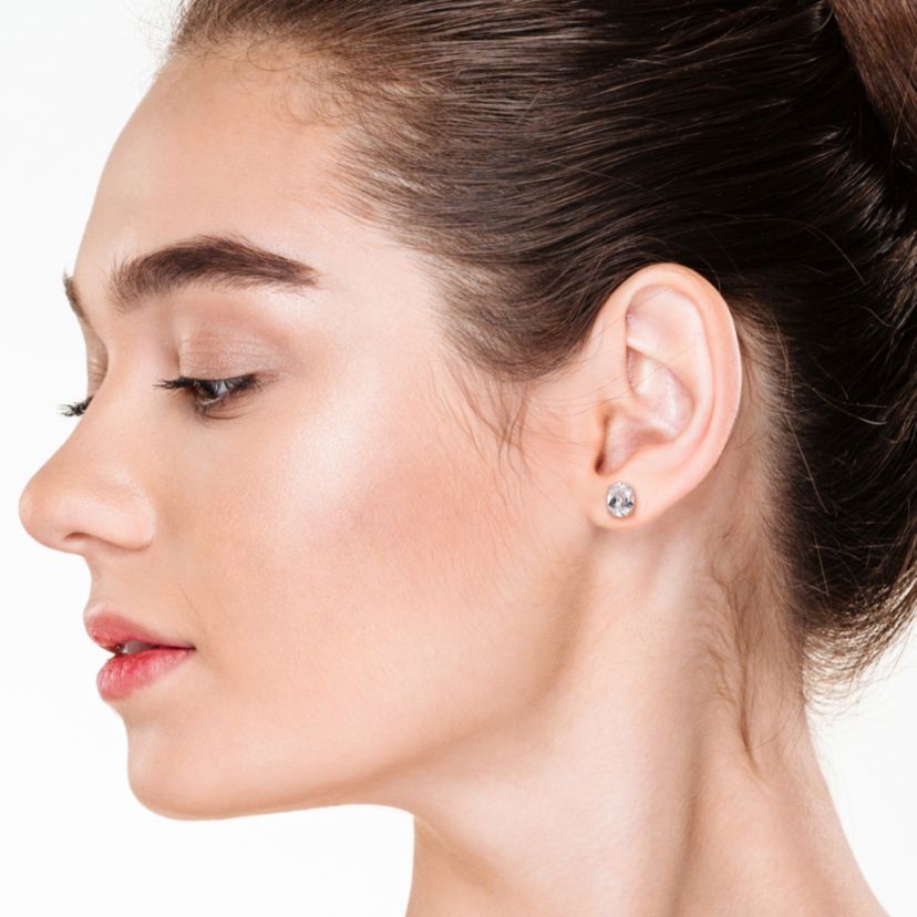 White Topaz Oval Stud Earrings in Sterling Silver