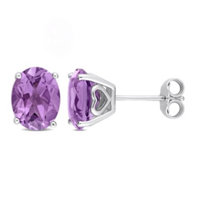 Belk & Co Amethyst Oval Stud Earrings in Sterling Silver