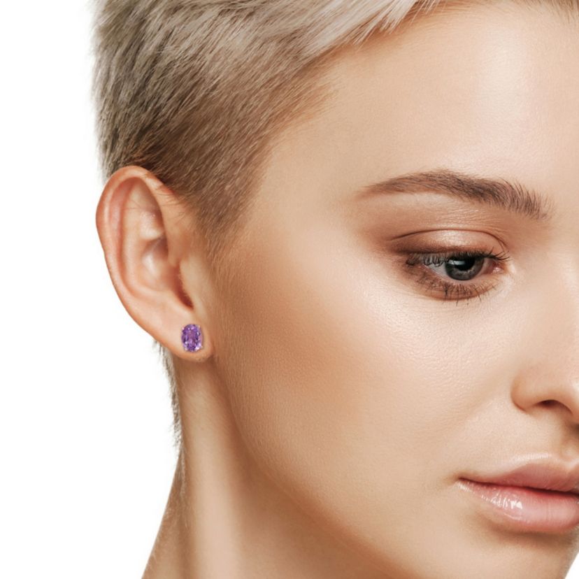 Amethyst Oval Stud Earrings in Sterling Silver