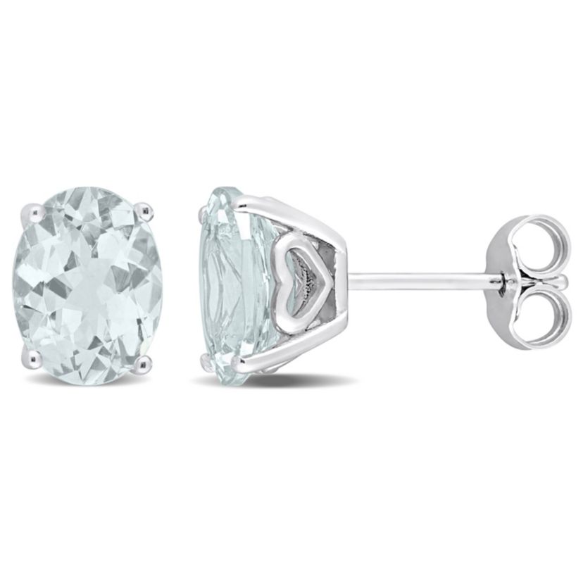Aquamarine Oval Stud Earrings in Sterling Silver