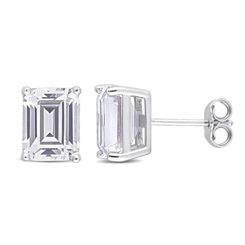 Lab Created Created White Sapphire Stud Earrings in Sterling Silver