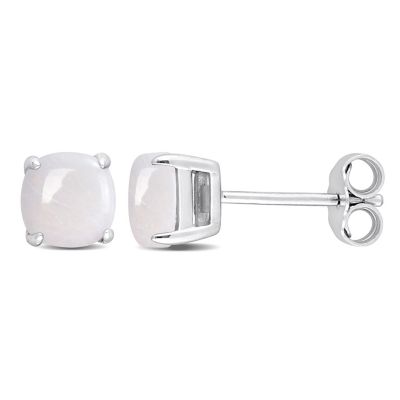Belk & Co Opal Stud Earrings in Sterling Silver, White, 8.25 in