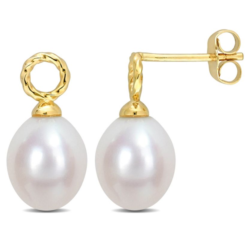 7-7.5mm Freshwater Cultured Pearl Drop Earrings in 10K Yellow Gold