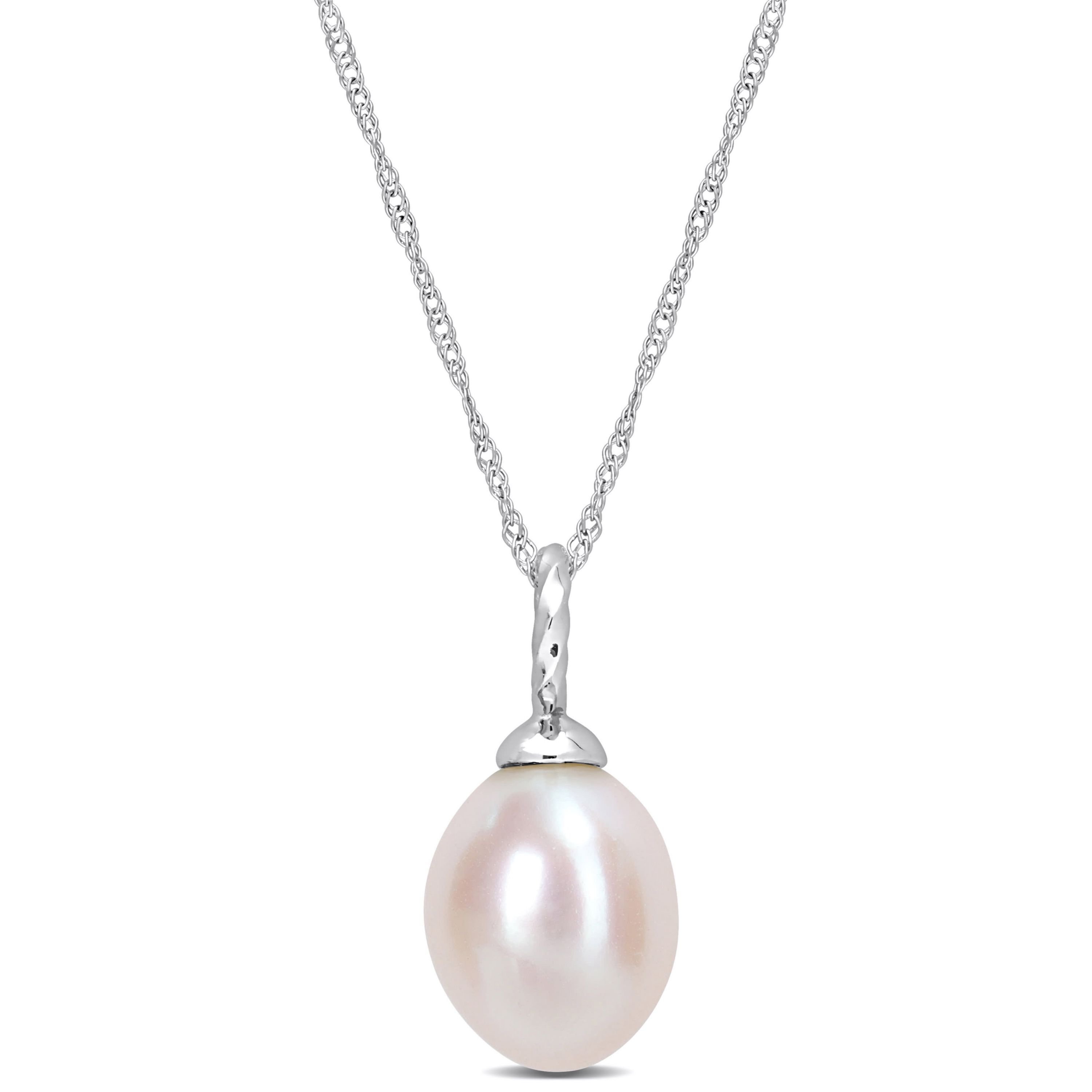 8-8.5 mm Freshwater Cultured Pearl Drop Pendant with Chain in 10K White Gold