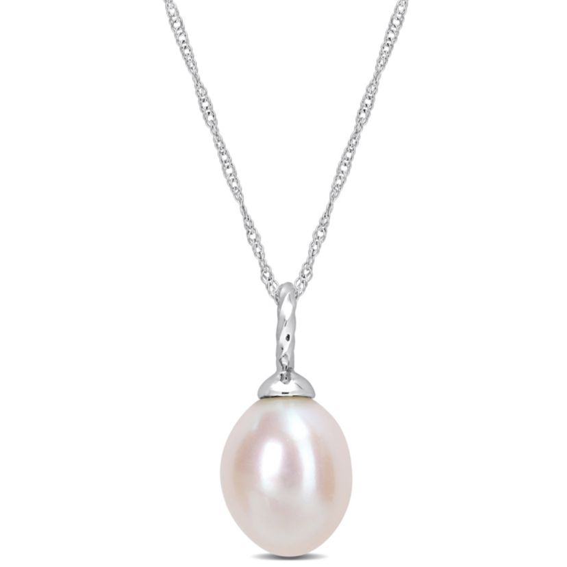8-8.5 mm Freshwater Cultured Pearl Drop Pendant with Chain in 10K White Gold