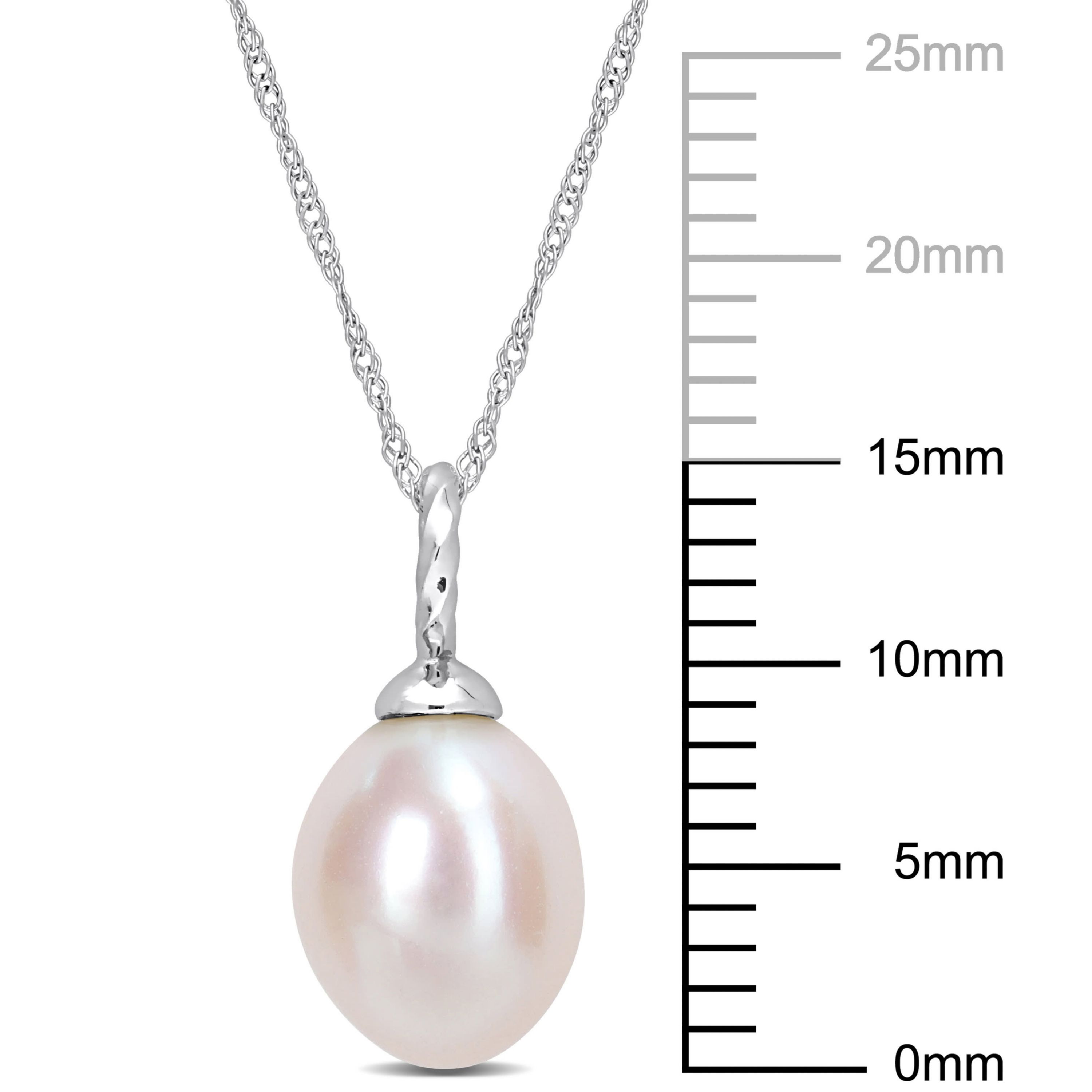 8-8.5 mm Freshwater Cultured Pearl Drop Pendant with Chain in 10K White Gold