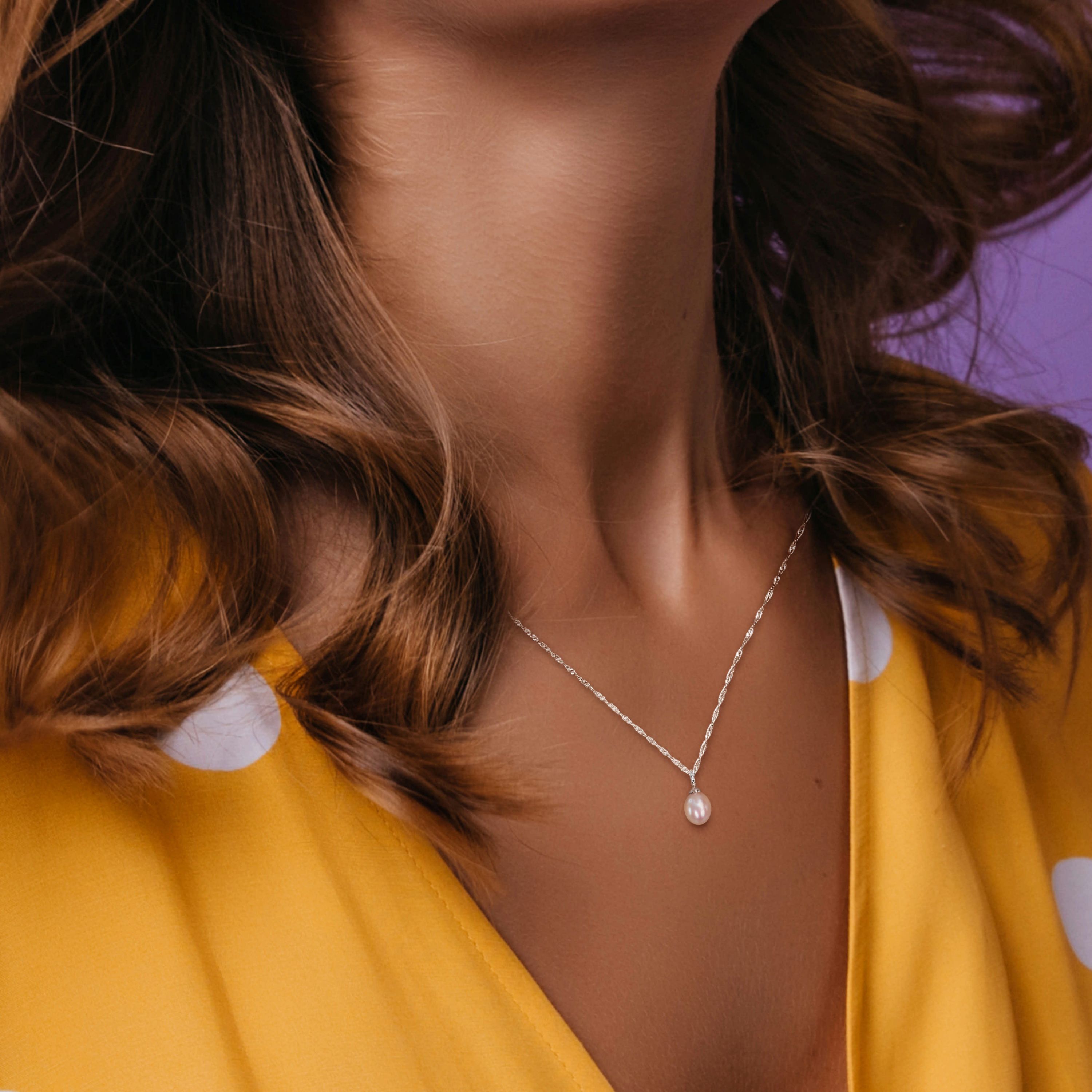 8-8.5 mm Freshwater Cultured Pearl Drop Pendant with Chain in 10K White Gold