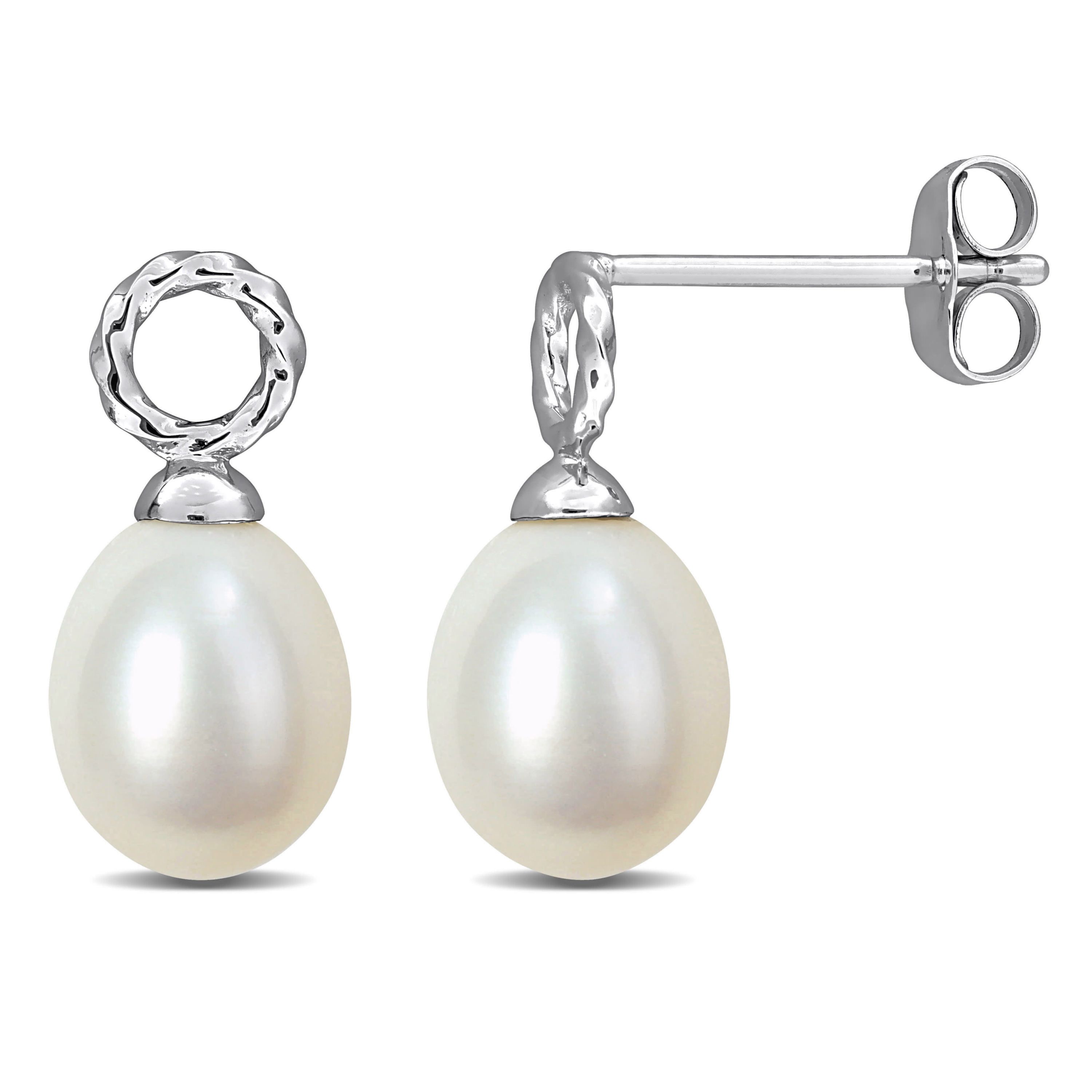 7-7.5mm Freshwater Cultured Pearl Drop Earrings in 10K White Gold