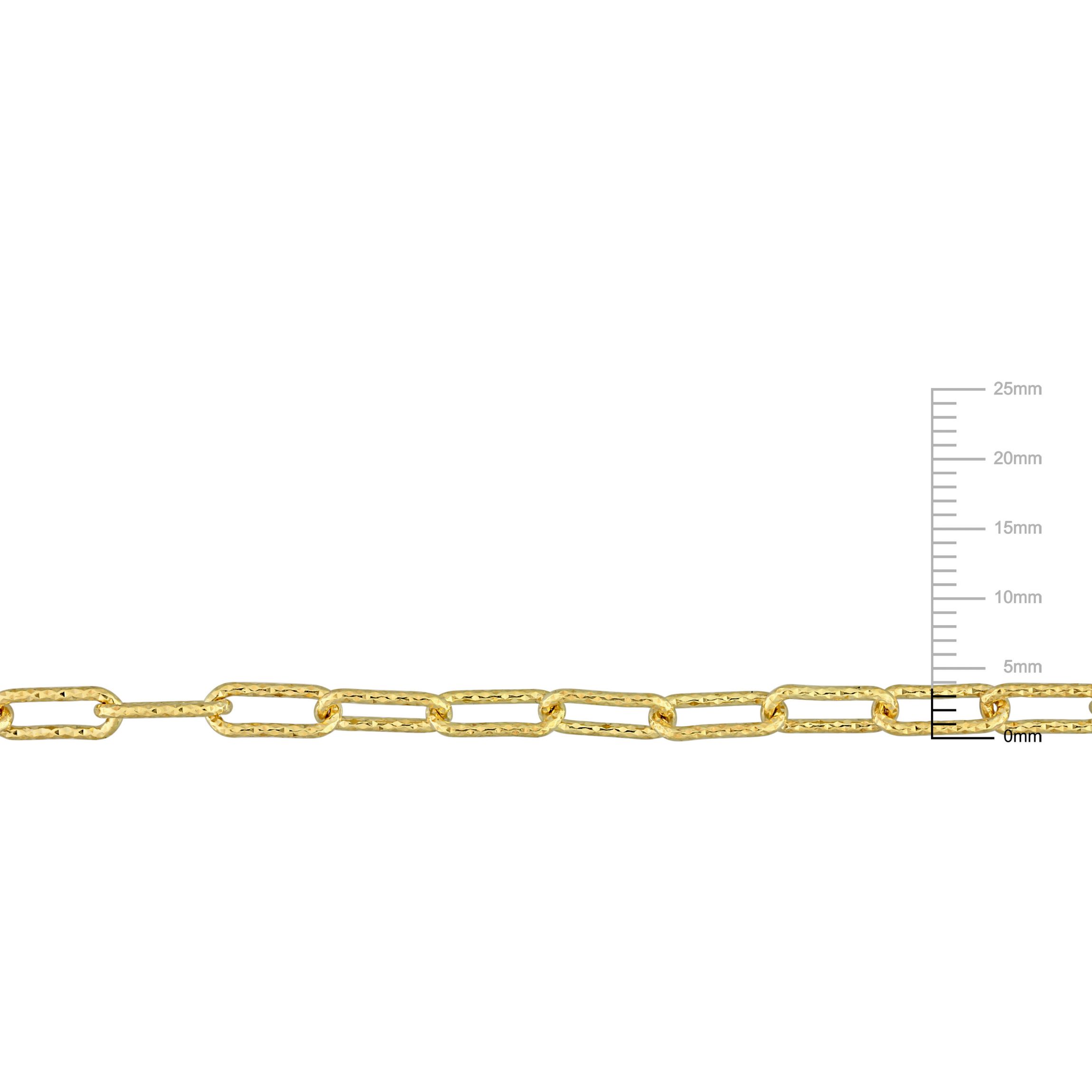 3.5MM Fancy Cut Paperclip Chain Anklet in Yellow Plated Sterling Silver, 9"