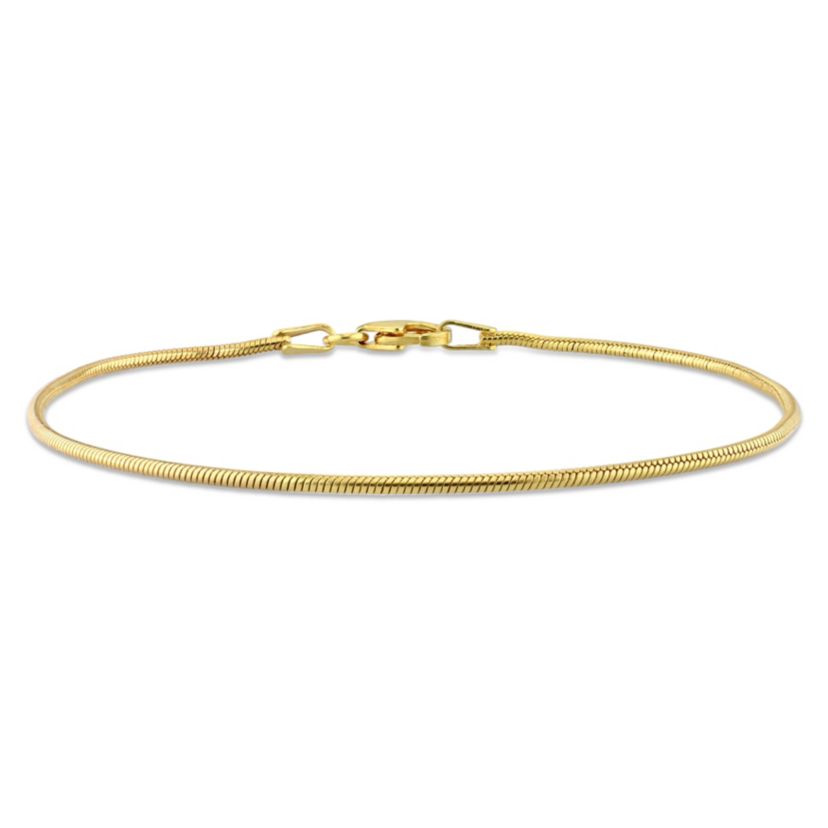 1.2mm Snake Chain Anklet in Yellow Plated Sterling Silver