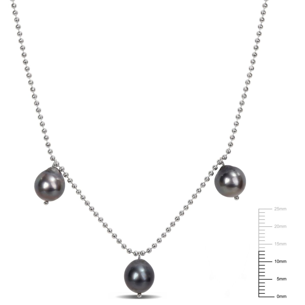 8-9mm Black Tahitian Cultured Pearl Station Necklace in Sterling Silver