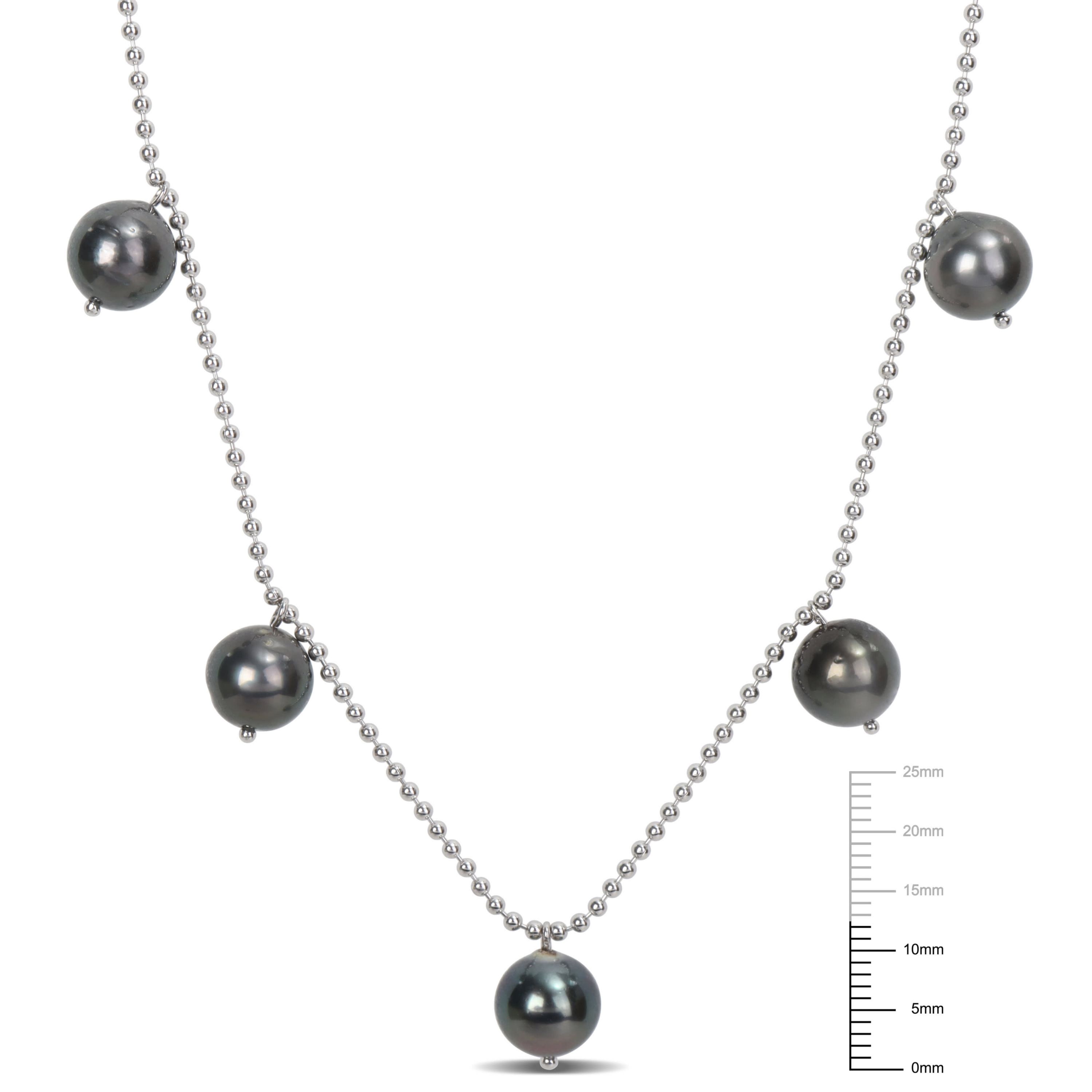 8-9mm Black Tahitian Cultured Pearl Station Necklace in Sterling Silver
