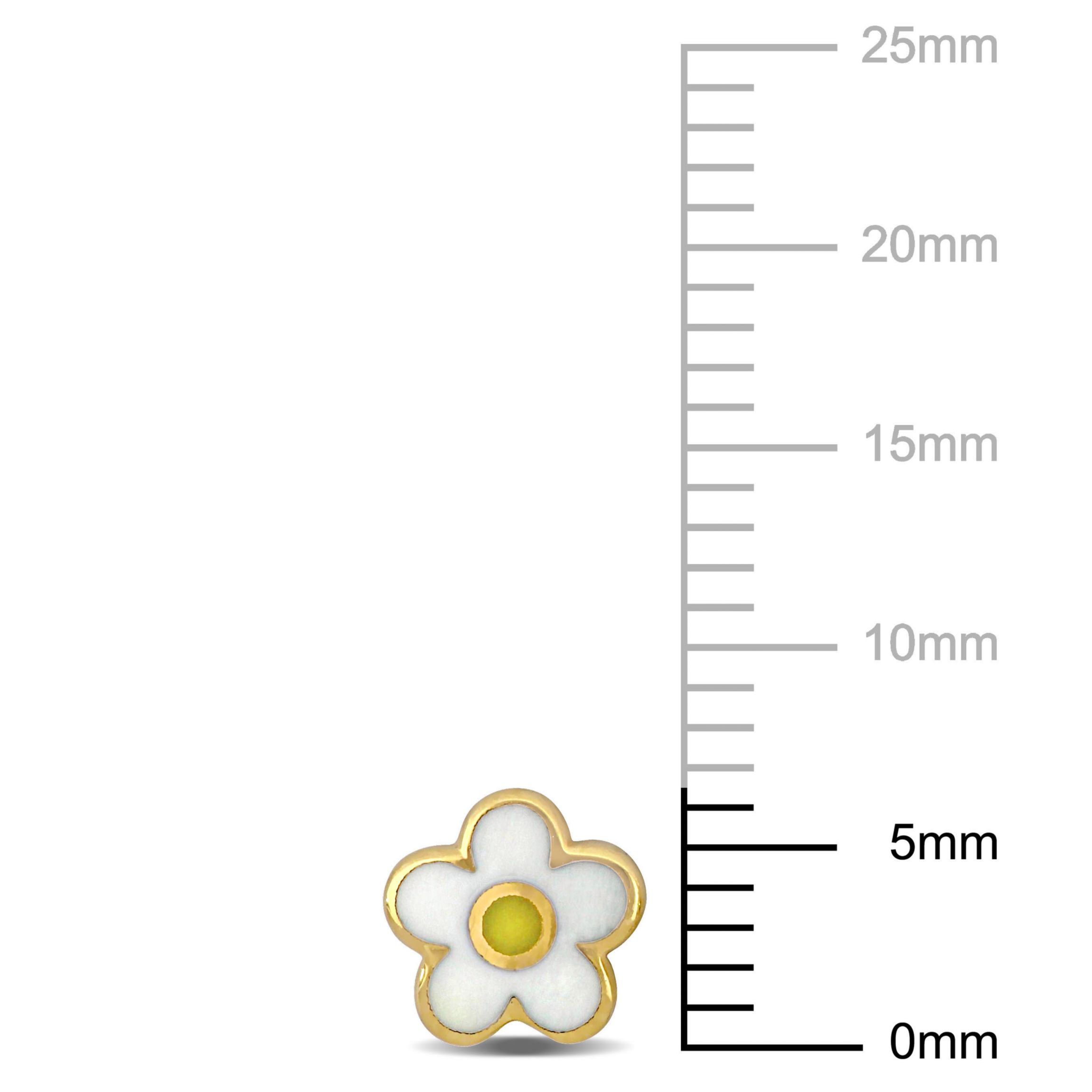 White Enamel Flower Design Studs Earrings in 14K Yellow Gold