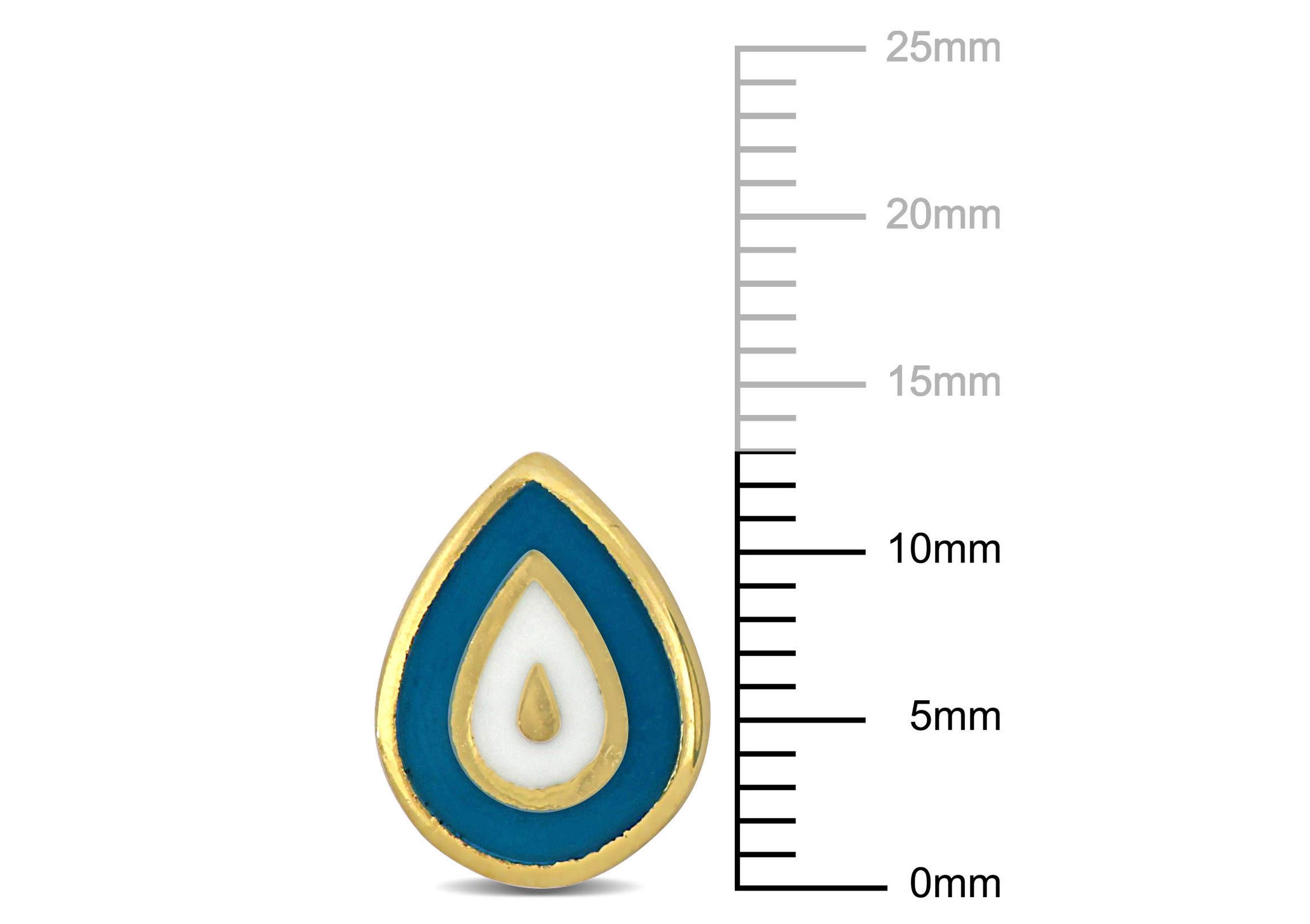Turquoise and White Enamel Stud Earrings in 14K Yellow Gold