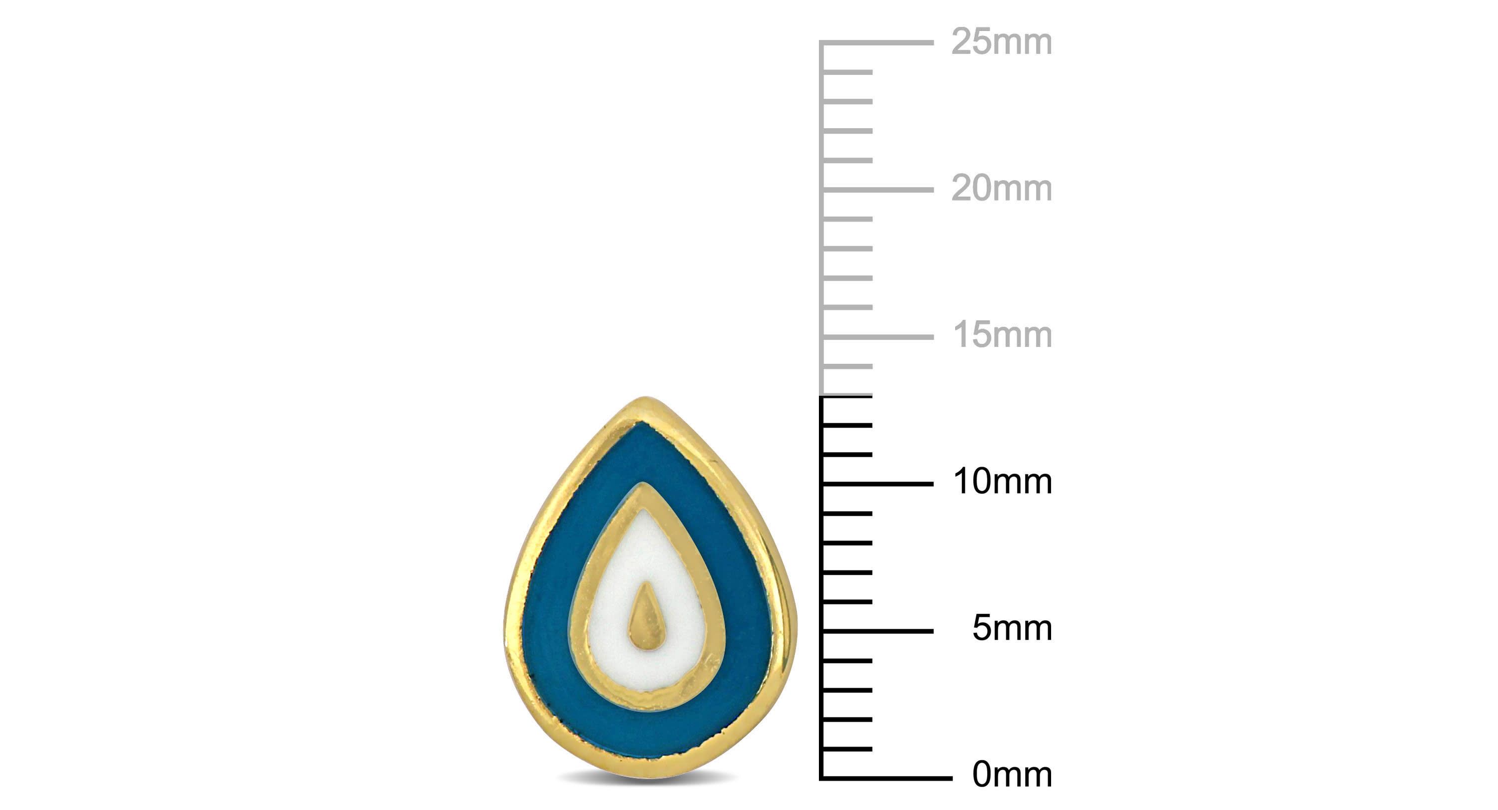 Turquoise and White Enamel Stud Earrings in 14K Yellow Gold