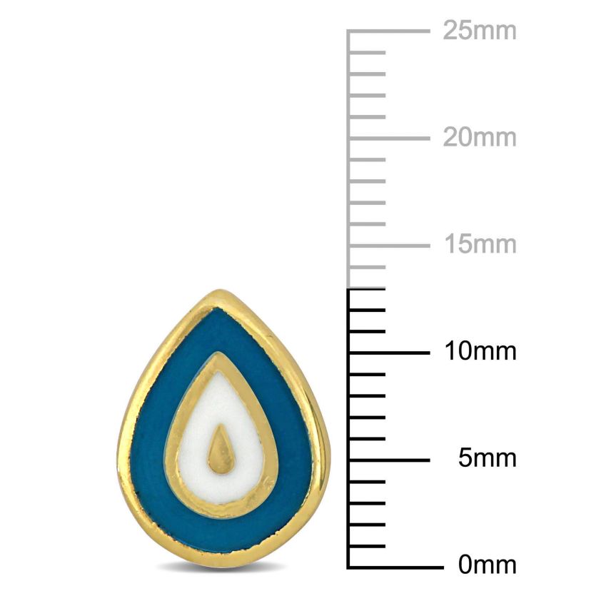 Turquoise and White Enamel Stud Earrings in 14K Yellow Gold