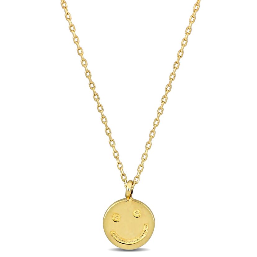 Smiley Face Pendant Necklace in 14K Yellow Gold