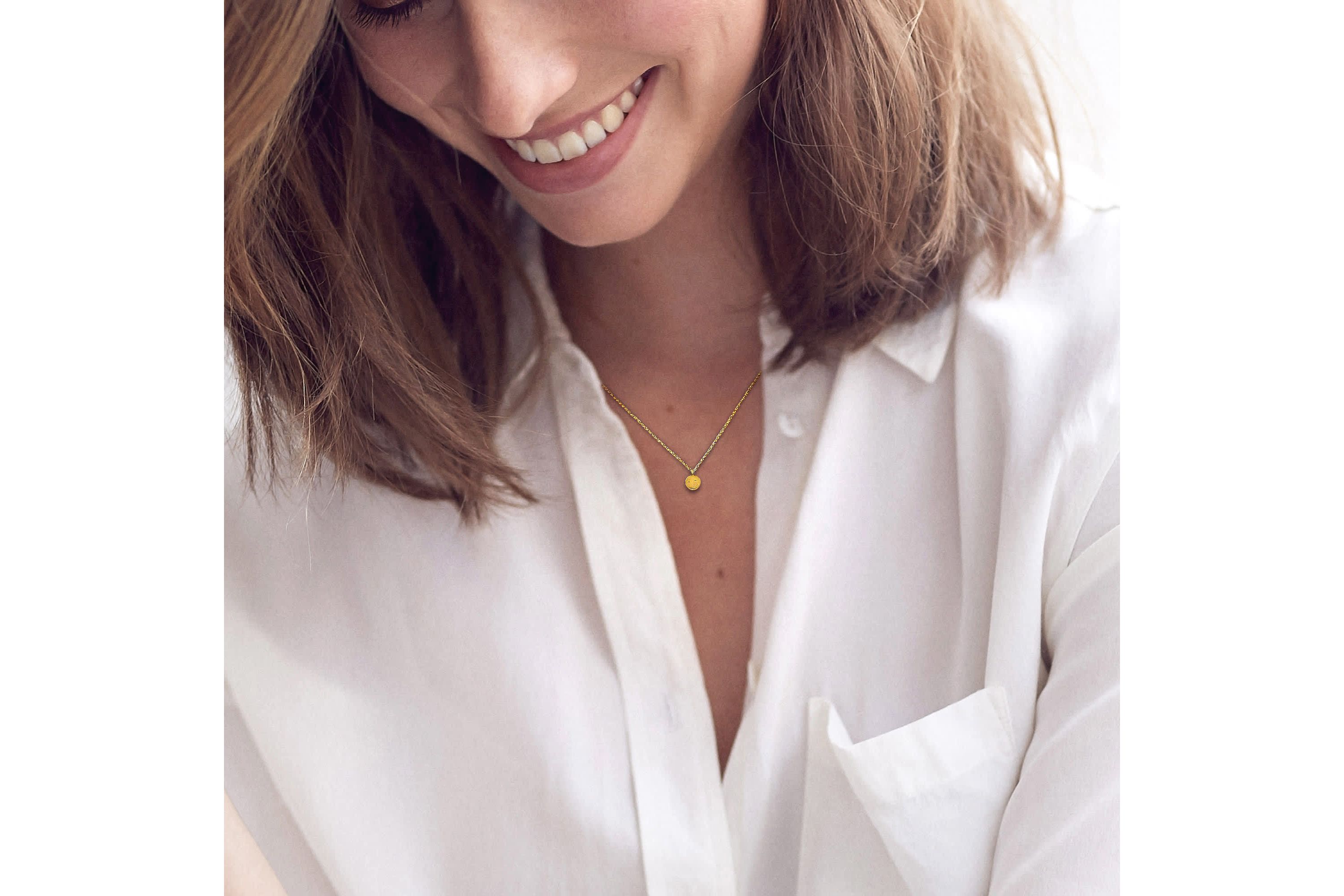 Smiley Face Pendant Necklace in 14K Yellow Gold