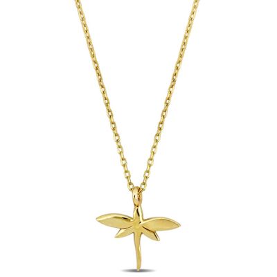 Belk & Co Dragonfly Pendant Necklace in 14K Yellow Gold, 8.25 in
