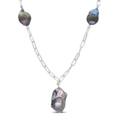 Belk & Co 13-15MM Freshwater Cultured Pearl Lariat Necklace in Sterling Silver, 20", White, 8.25 in