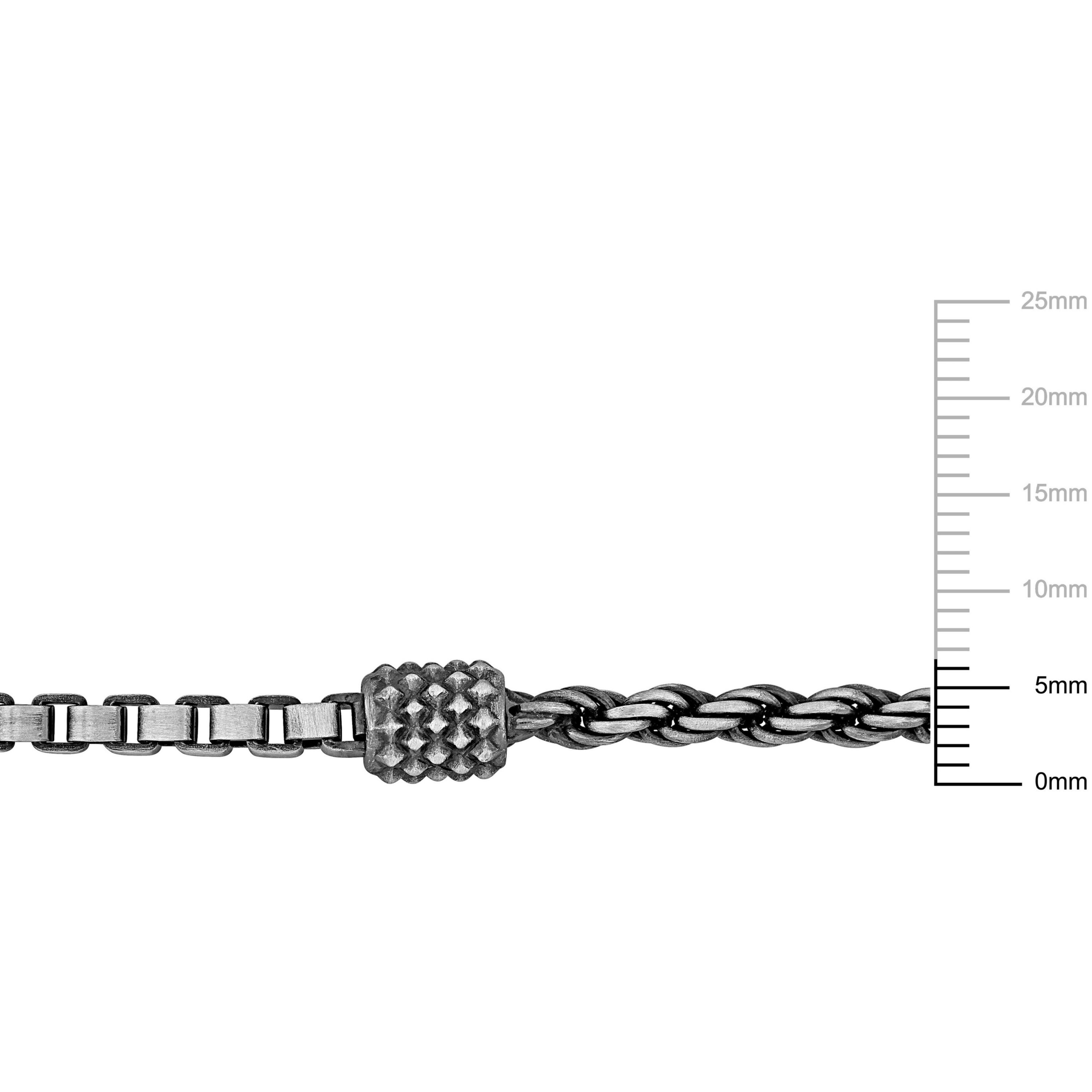 Oxidized Half Rope and Half Box Link Anklet in Sterling Silver, 9"