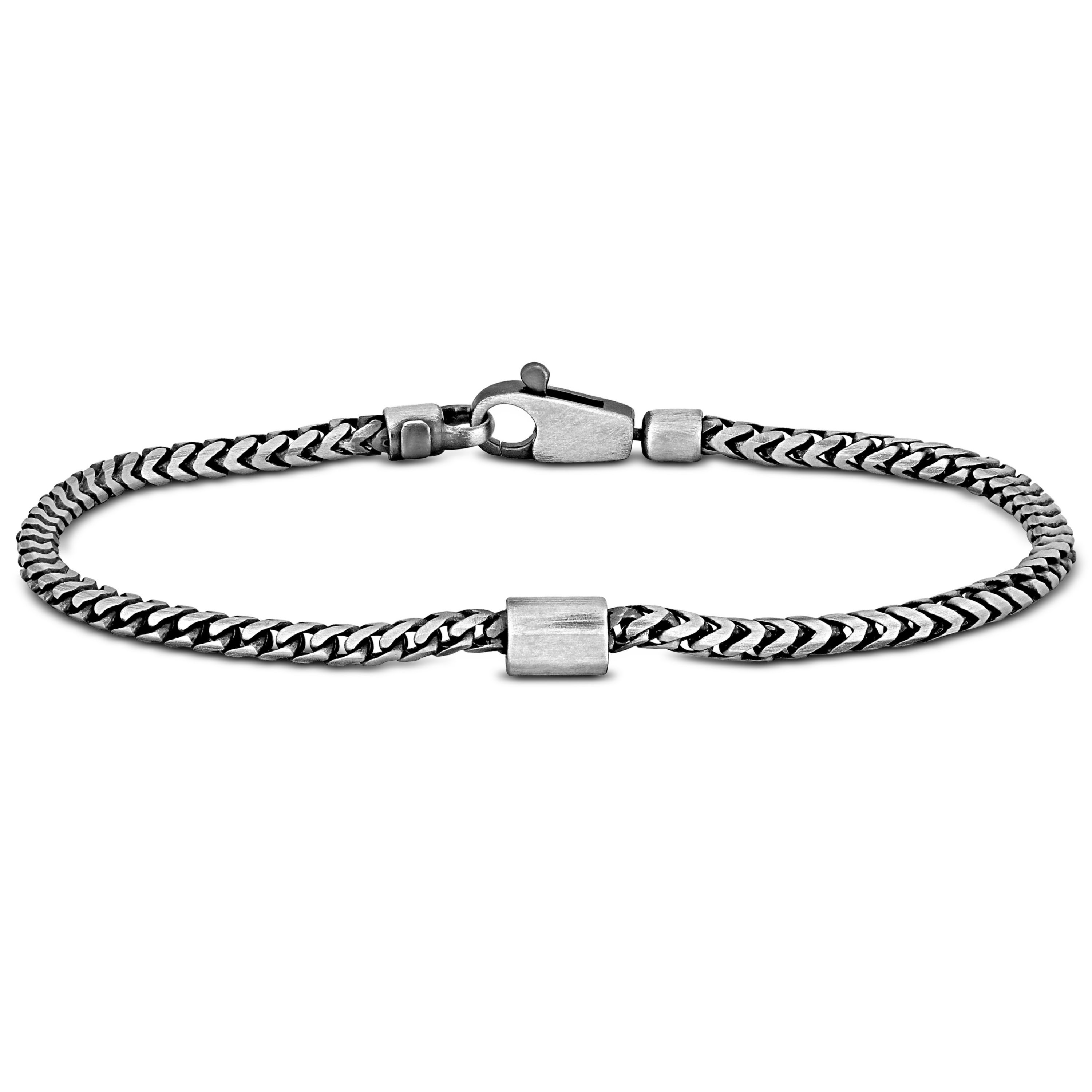 Oxidized Franco Link Anklet in Sterling Silver, 9"