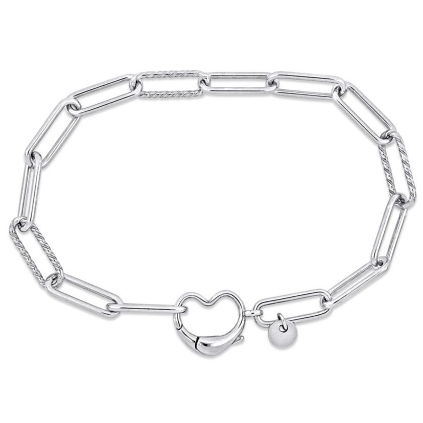 Paperclip Link Anklet with Heart Clasp in Sterling Silver, 9"