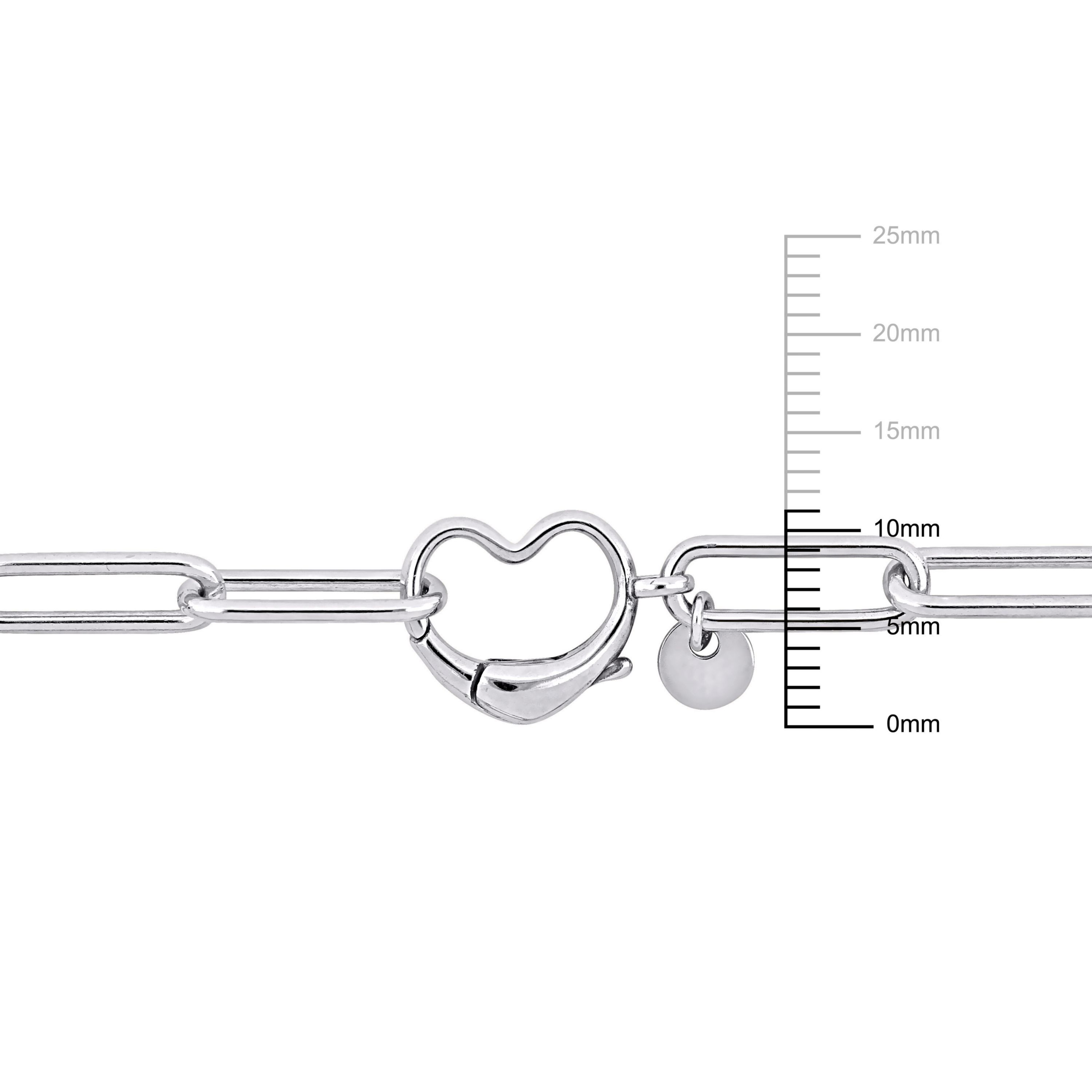 Paperclip Link Anklet with Heart Clasp in Sterling Silver, 9"