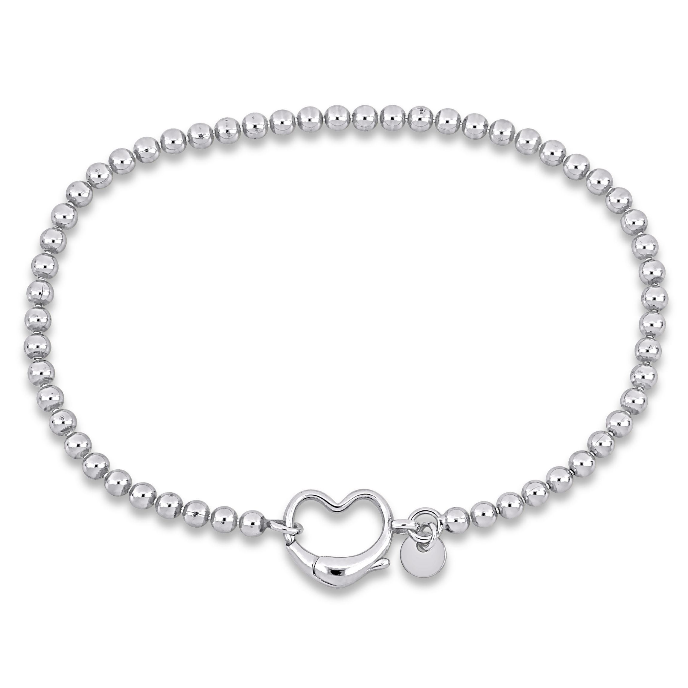 Ball Link Anklet with Heart Clasp in Sterling Silver, 9"