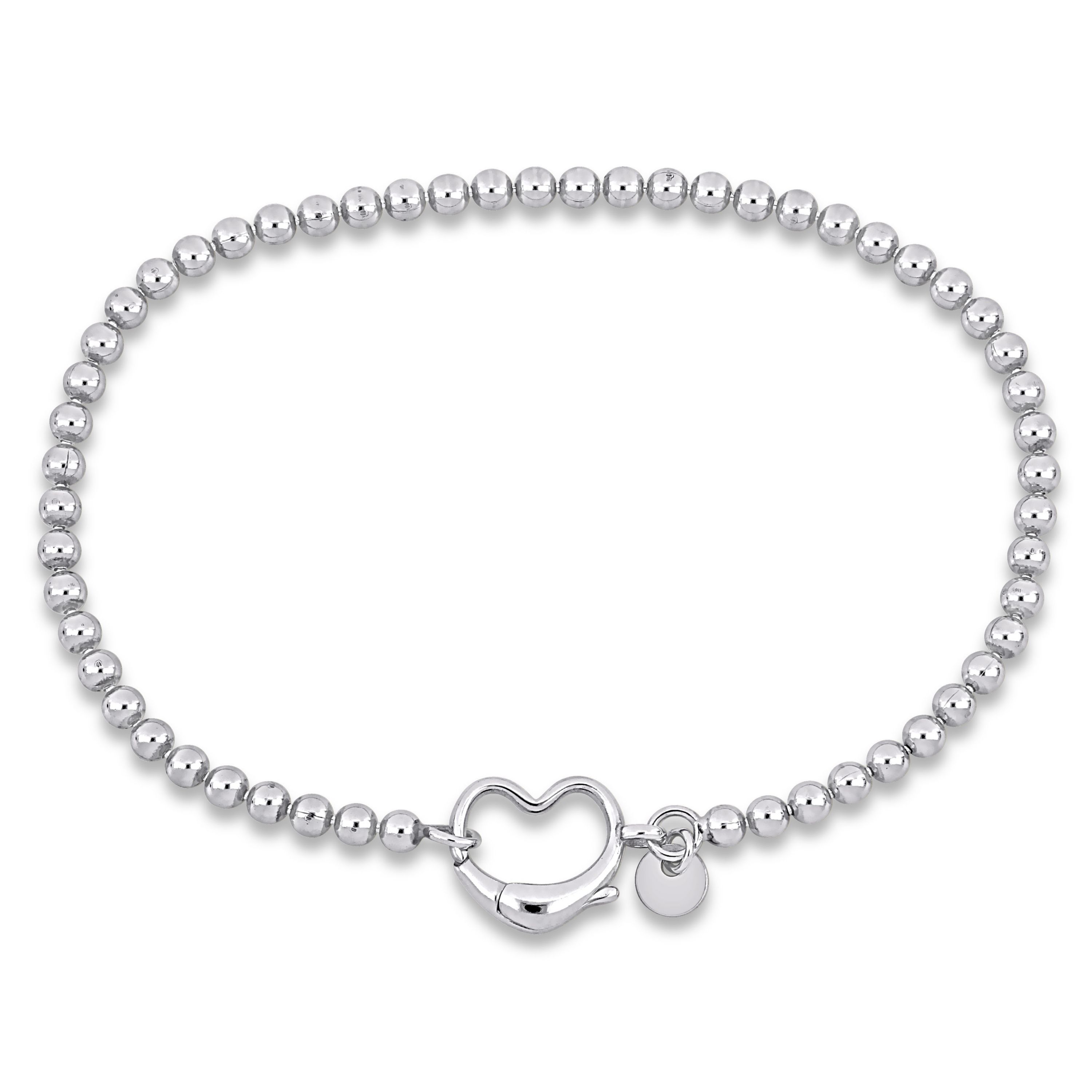 Ball Link Anklet with Heart Clasp in Sterling Silver, 9"