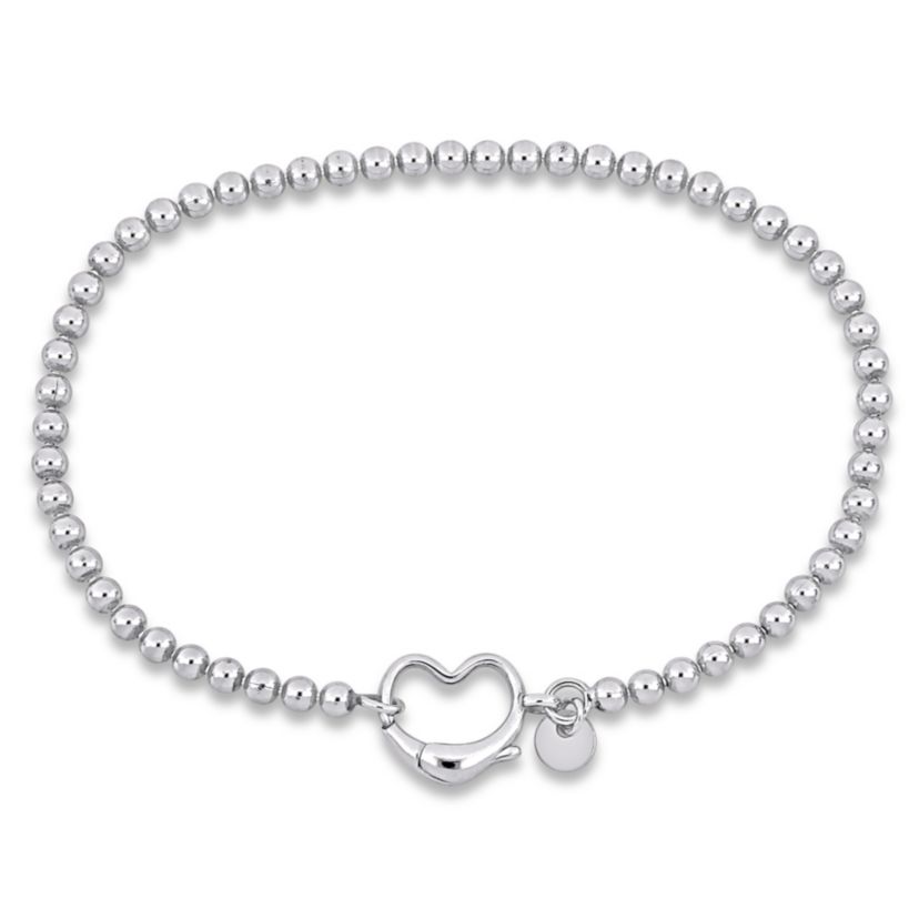 Ball Link Anklet with Heart Clasp in Sterling Silver, 9"