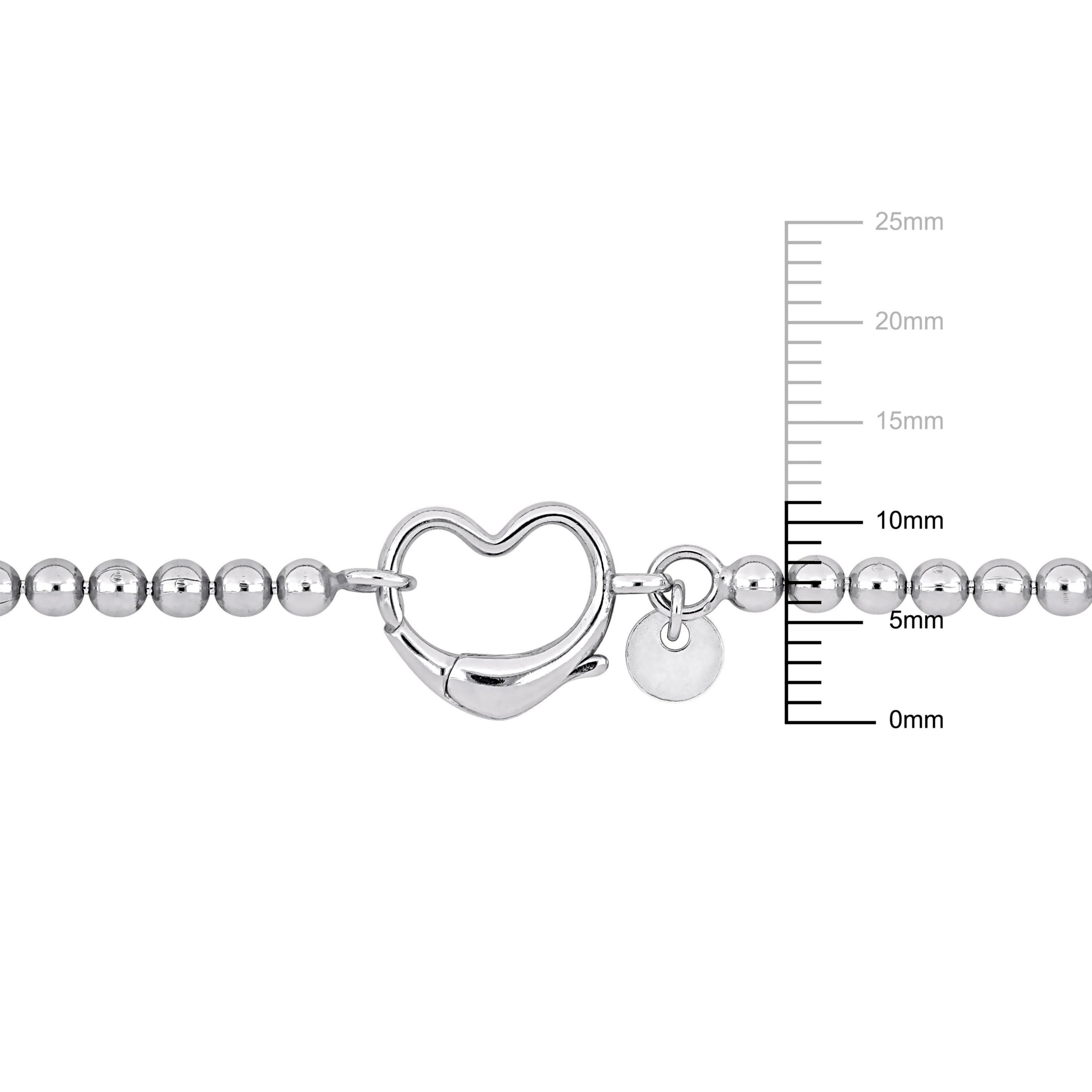 Ball Link Anklet with Heart Clasp in Sterling Silver, 9"