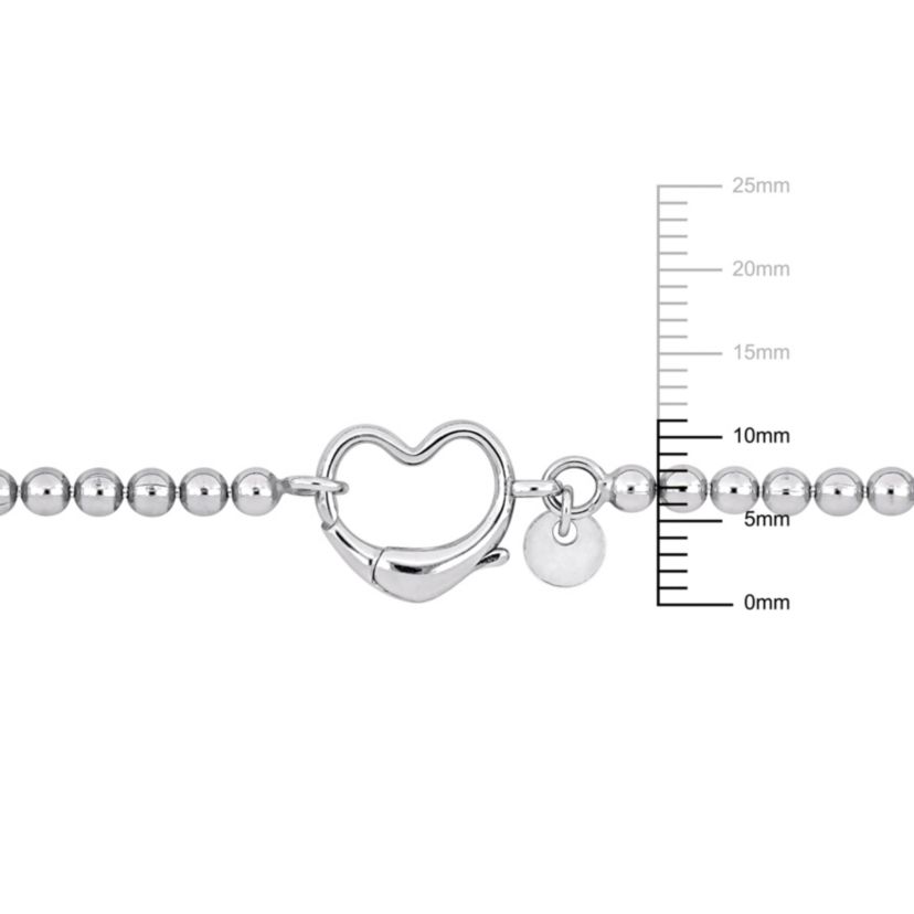 Ball Link Anklet with Heart Clasp in Sterling Silver, 9"