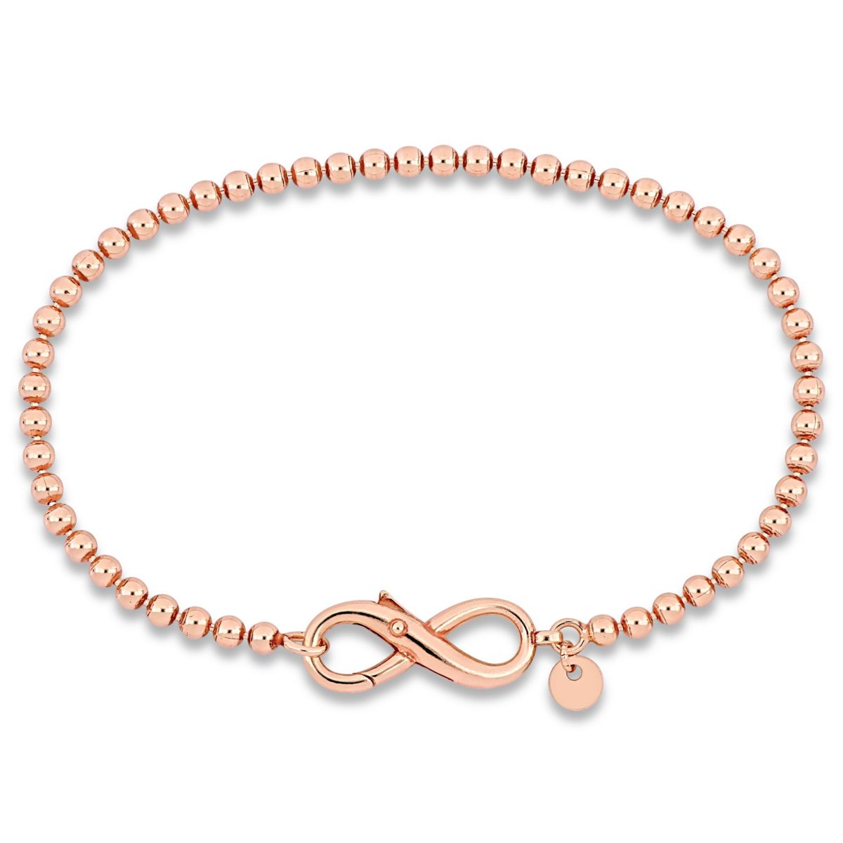 Ball Link Anklet with Infinity Clasp in Rose Plated Sterling Silver, 9"