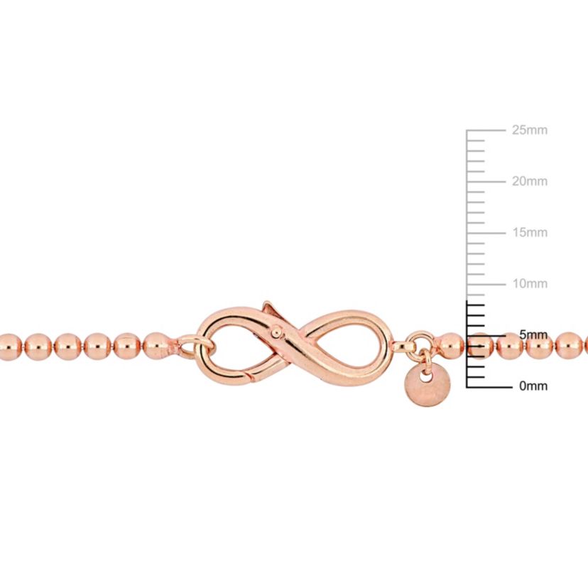 Ball Link Anklet with Infinity Clasp in Rose Plated Sterling Silver, 9"