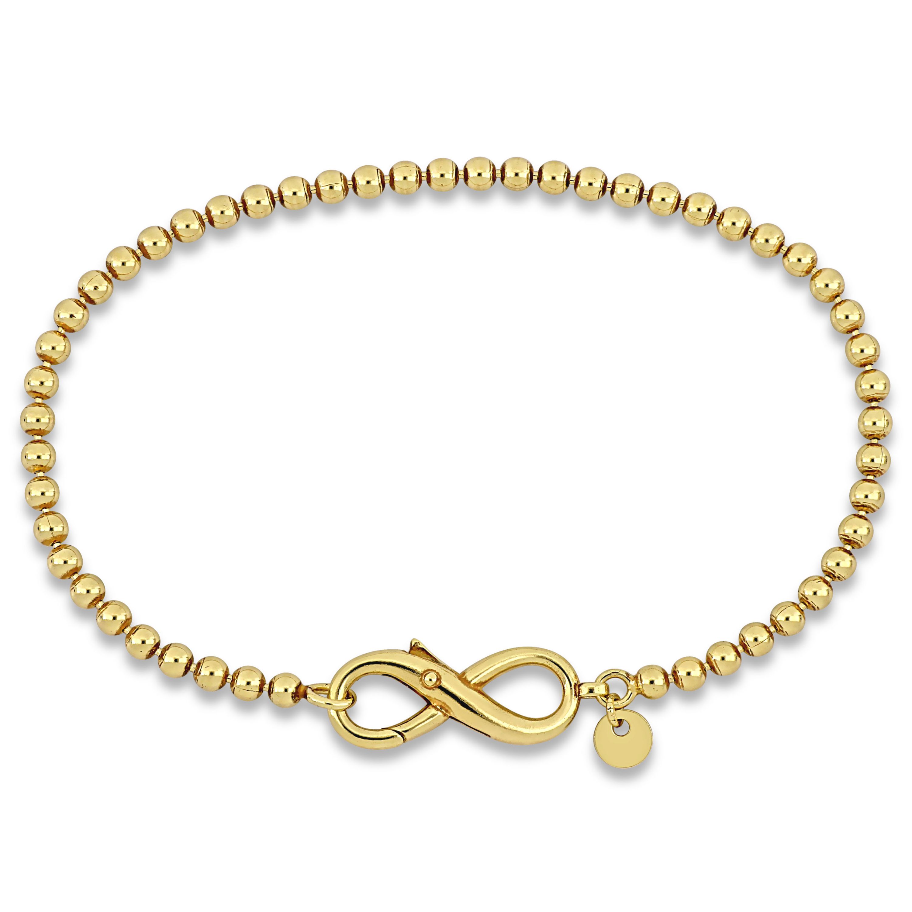 Ball Link Anklet with Infinity Clasp in Yellow Plated Sterling Silver, 9"