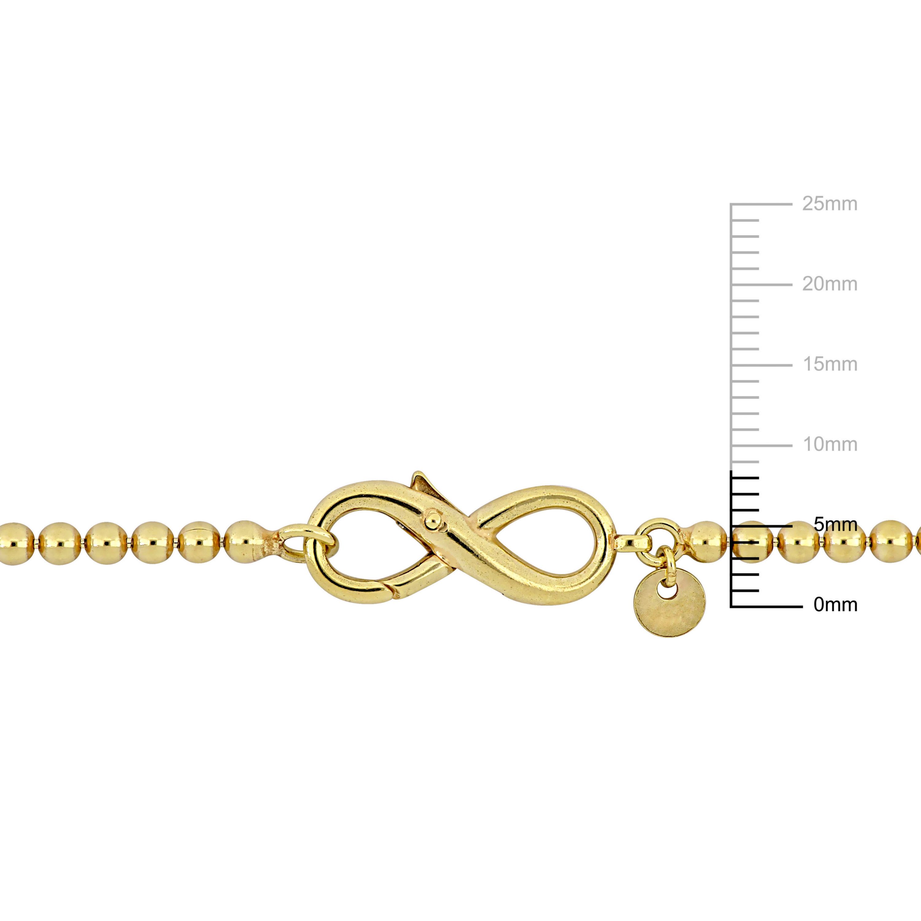 Ball Link Anklet with Infinity Clasp in Yellow Plated Sterling Silver, 9"