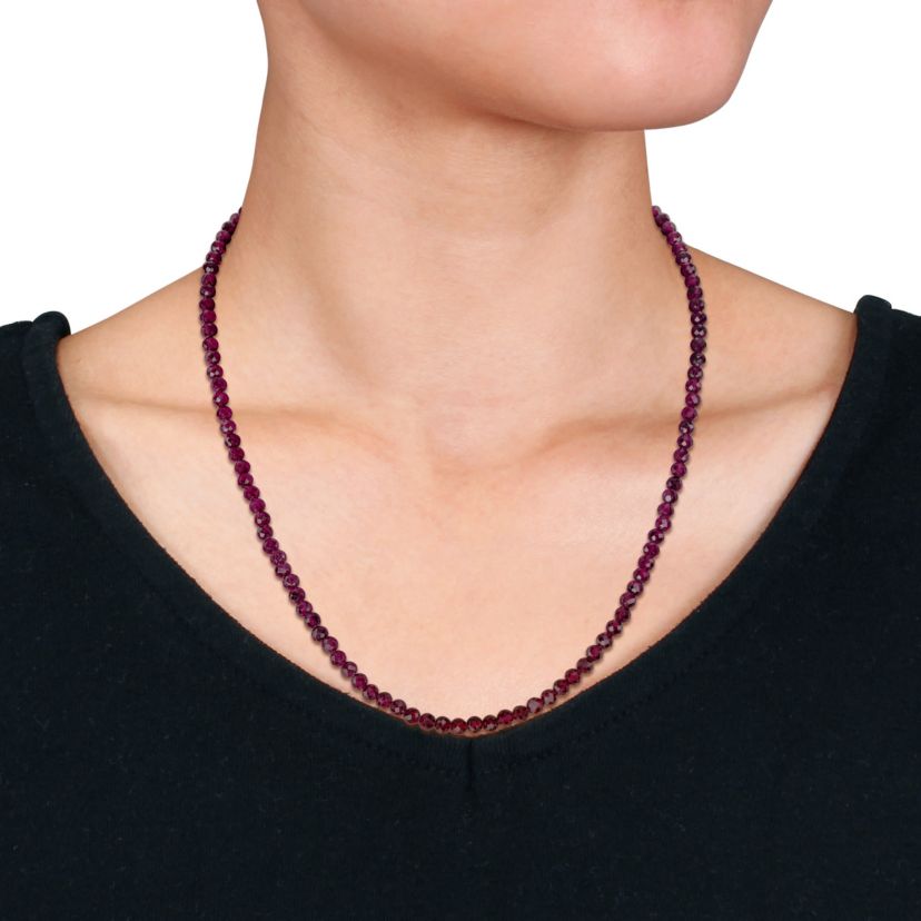 Purple Garnet Stackable Beaded Necklace in Yellow Plated Sterling Silver