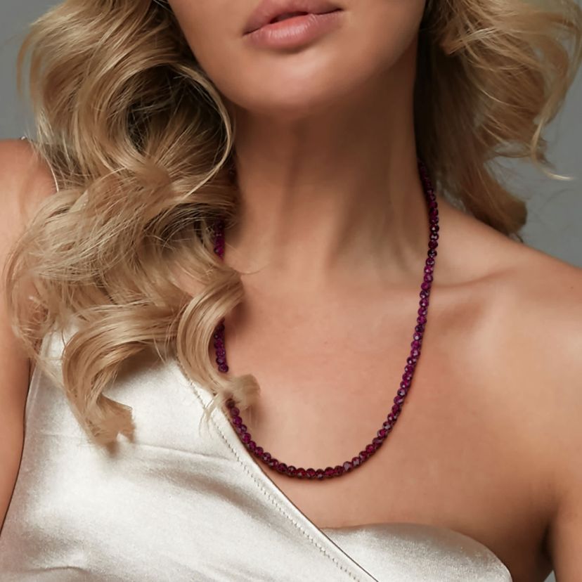 Purple Garnet Stackable Beaded Necklace in Yellow Plated Sterling Silver