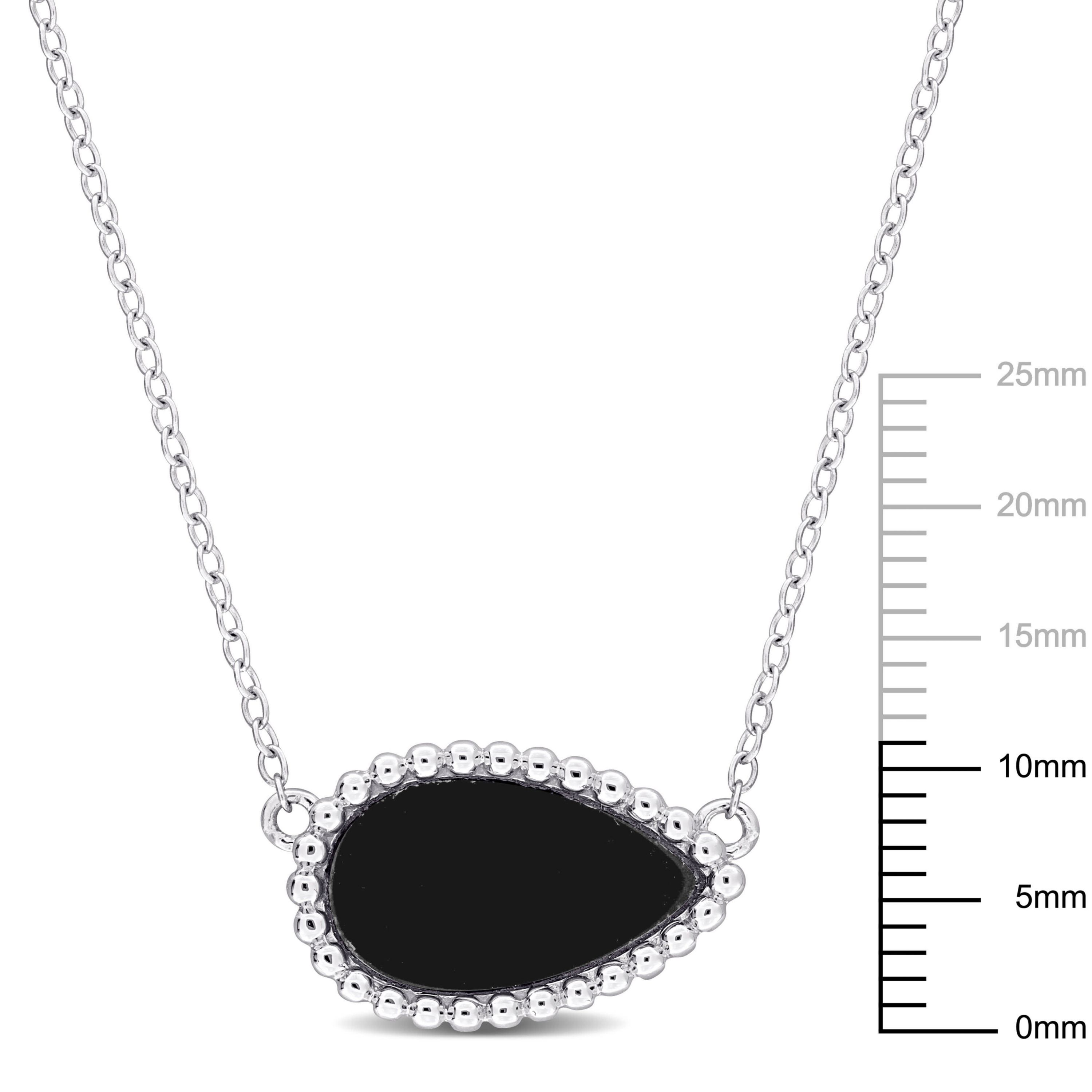 Black Agate Beaded Halo Necklace in Sterling Silver